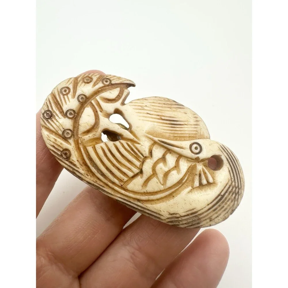 Vintage Carved Bird Brooch Pin
